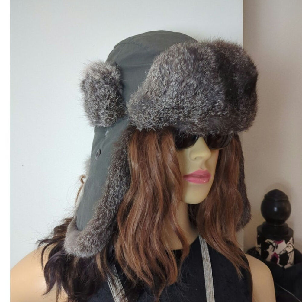 Fur Hat PAUL LEINBURD by CROWNCAP Brown & Tan Multi REAL fur aviator trapper hat